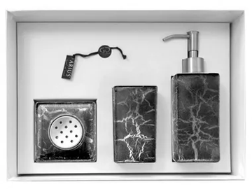 KALAHARI SET BLACK/SILVER - Countertop glass soap dish by Glass Design - view 2